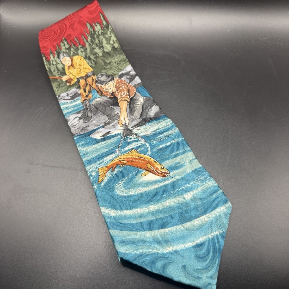90's Vintage Field & Stream Silk Trout Fishing Novelty Tie 4" x 58"
